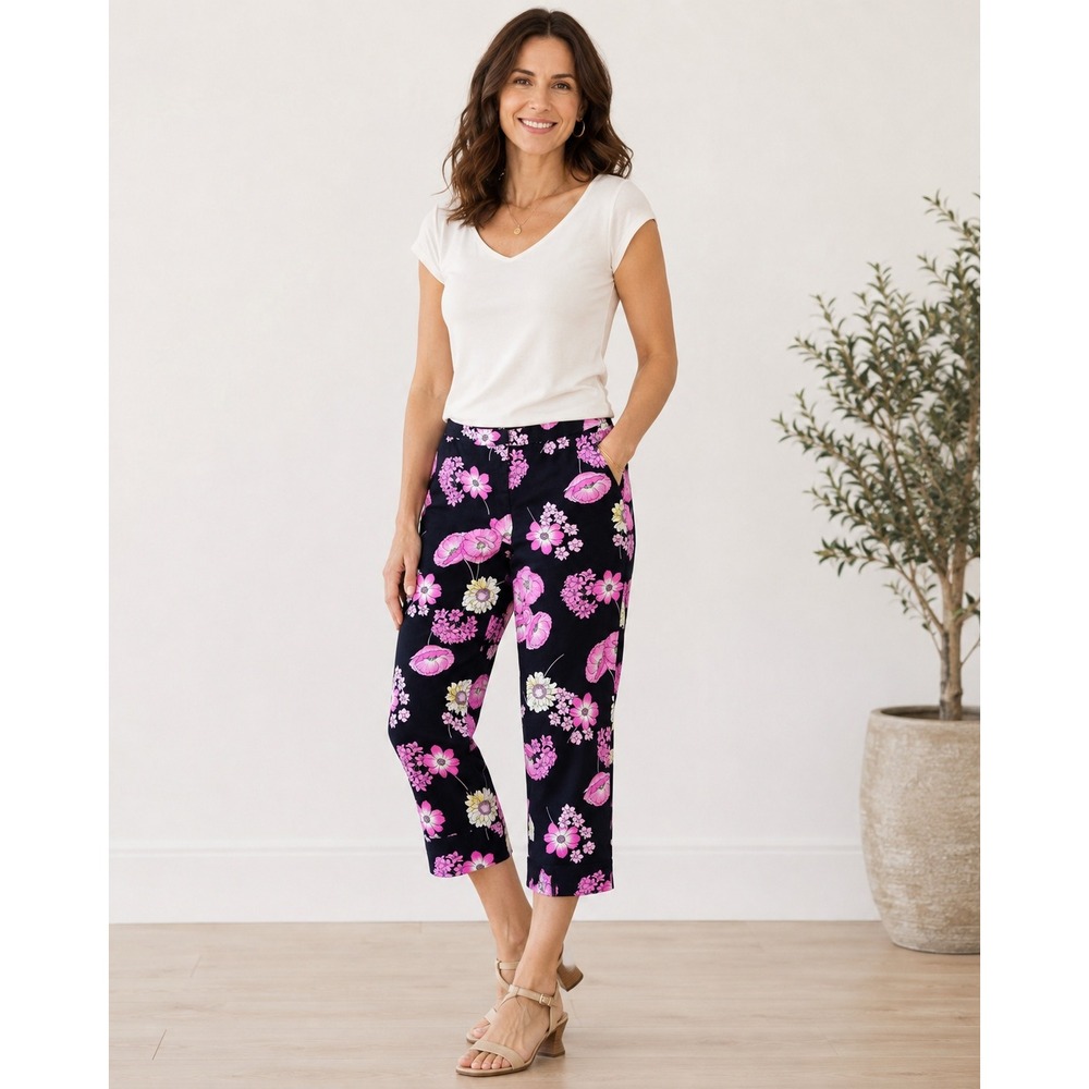 k112. Rafaella Chic Boho Floral Crop Pants Cotton Stretch Size‎ 12